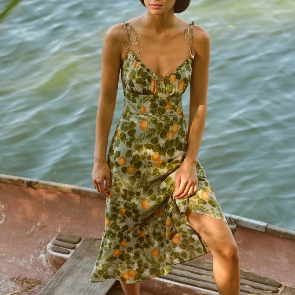 Reformation Green and Orange Midi Dress